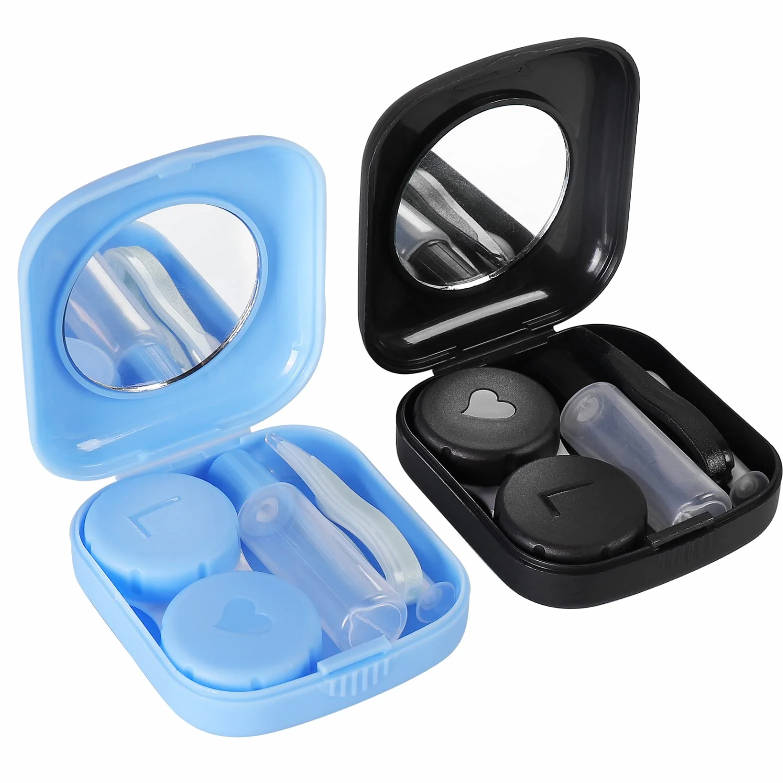 2 Piezas Estuche de Lentillas, Porta Cajas de Lentillas, Caja de Lentes de Contacto Kit de Funda con Espejo Incorporado, para Viajes a Domicilio