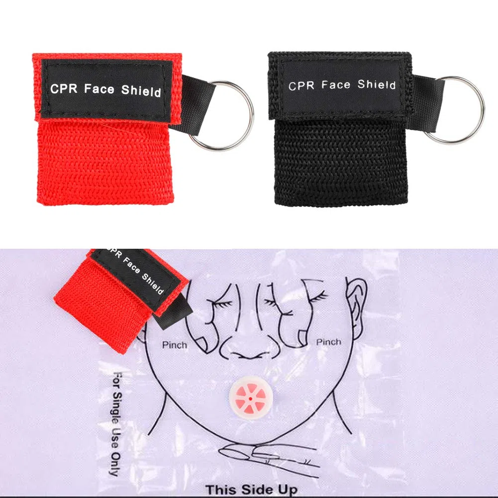 Máscara de CPR, Máscara respiratoria 10 PCS, CPR Máscara con llavero, portátiles de primeros auxilios máscaras CPR con barrera respiratoria con válvula de retención (5 Negro + 5 Rojo)