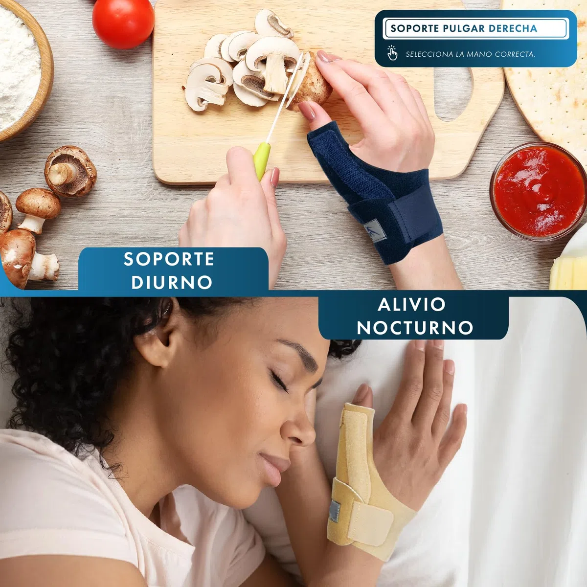 Actesso Férula de Neopreno para el Pulgar - Órtesis para Dolores y Lesiones, Tenosinovitis de De Quervain, Tendinitis y Esguinces - tamaño universal (Azul, Talla única, Mano Derecha)