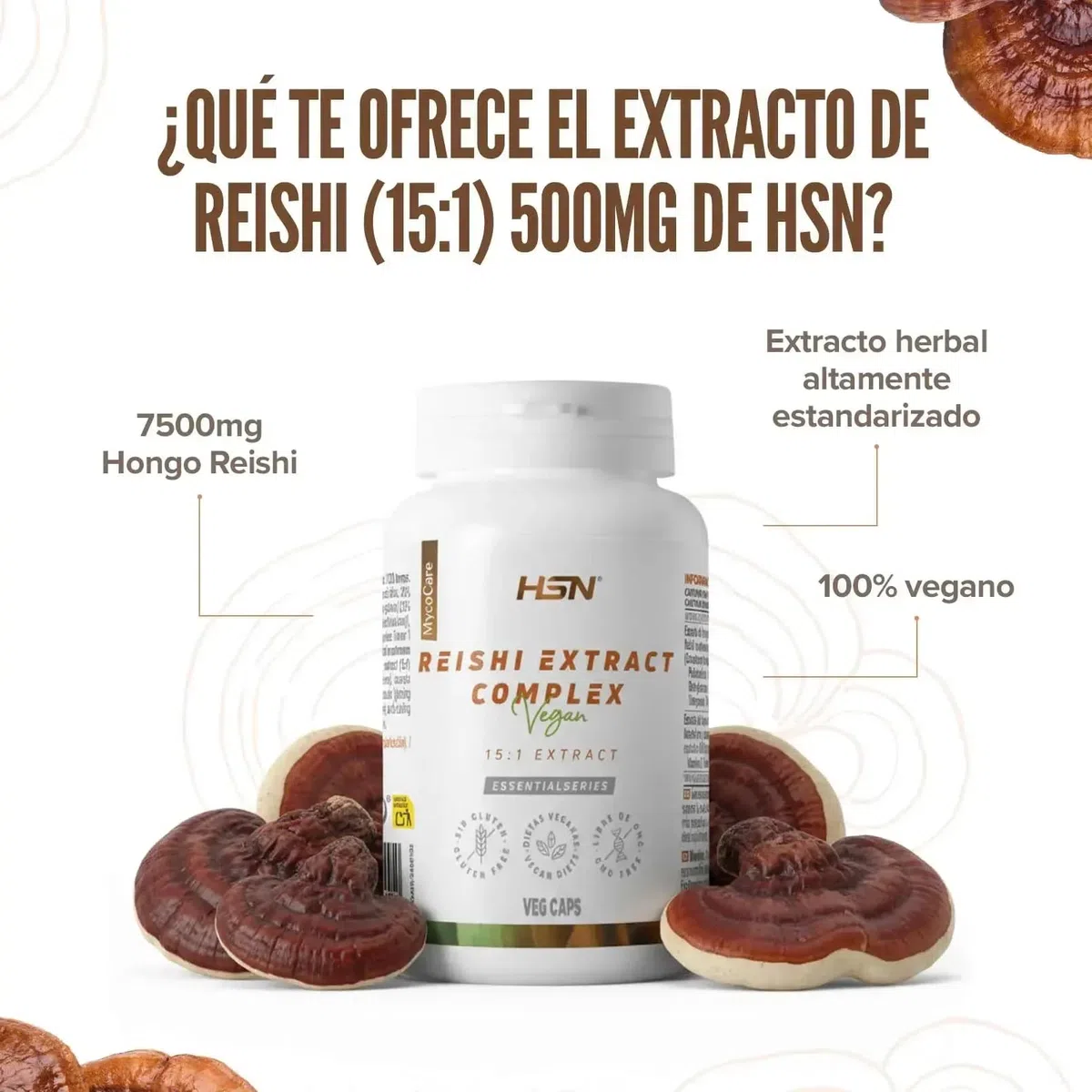 Reishi Puro 15000 MG - Ganoderma lucidum - de HSN | 120 Cápsulas Vegetales con 30% Polisacáridos, 20% Betaglucano, 2% Triterpenos | 15x Veces Más Concentrado | No-GMO, Vegano, Sin Gluten