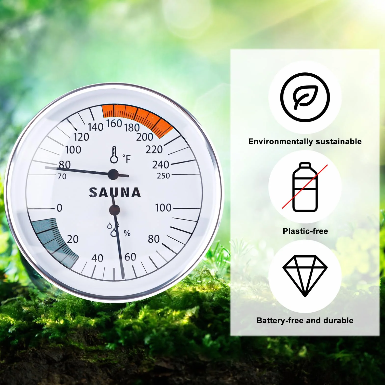 BOXOB Termómetro para Sauna, 2 en 1 Termómetro para Sauna en Grados Fahrenheit e Higrómetro Montaje en Pared para Sala de Sauna Monitor de Temperatura y Humedad Interior Sauna de Vapor Accesorios