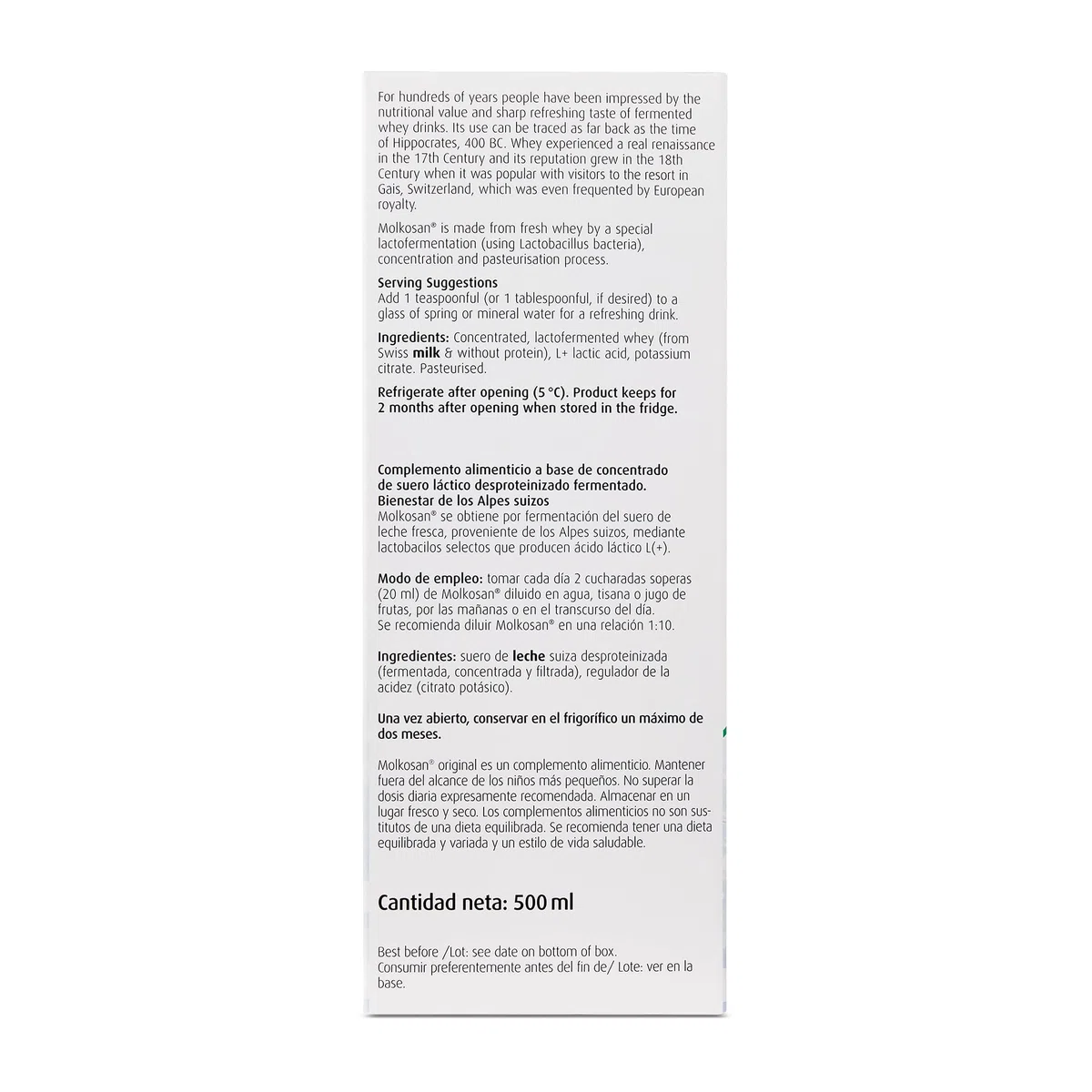 A.Vogel Molkosan | Complemento Alimenticio para el Bienestar Intestinal | Suero Láctico Fermentado | Ingredientes Activos Naturales | 500 ml