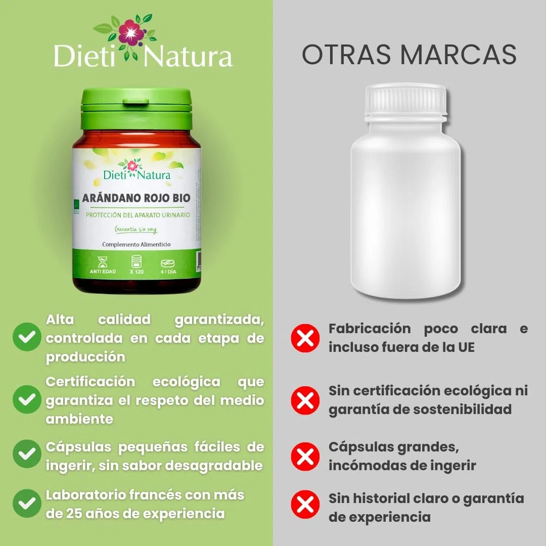 DIETI NATURA Arándano Rojo Bio 120 Cápsulas para Protección del Aparato Urinario - Prevención Natural de Infecciones - Complemento Ecológico con Antioxidantes - Estimula Función Renal - 100% Orgánico