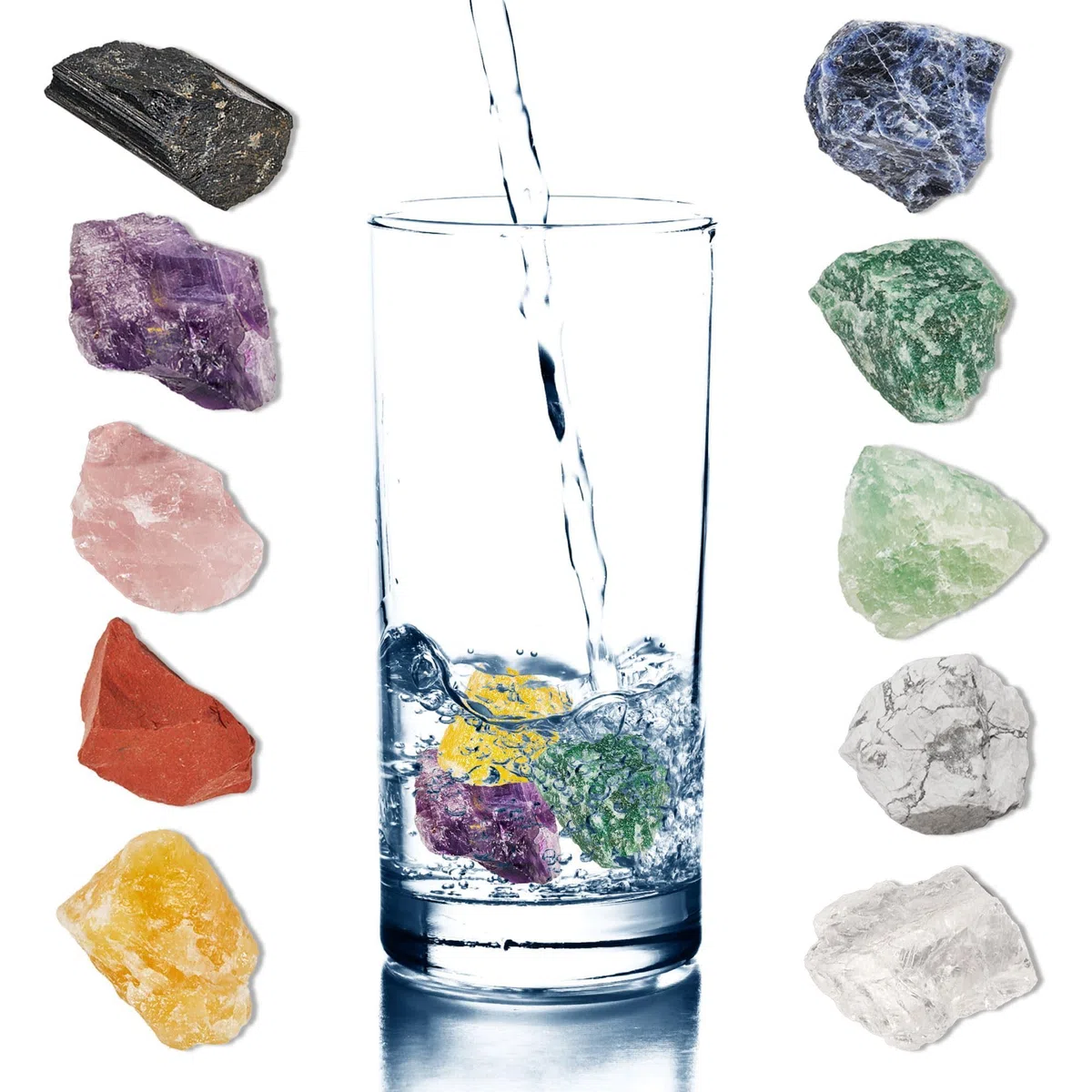 PURAJA Mezcla de Piedras Preciosas | Set de Piedras Curativas Premium para Purificar el Agua | Cristales Naturales para Agua (Todo en Uno 300g)