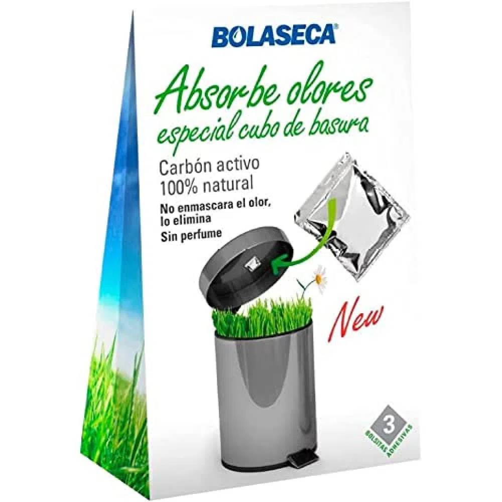 Absorbe Olores Cubos de Basura Bolaseca - Estuche 3 Unidades + 3 adhesivos Neutralizador.