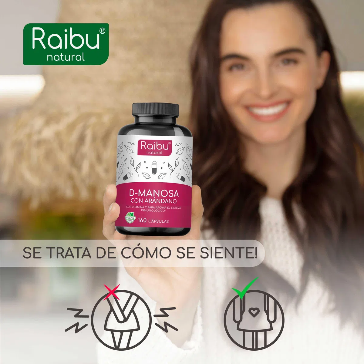 D-Manosa Raibu - 2100 mg alta dosis por día - 160 cápsulas - Con arándano rojo y vitamina C - D Manosa Vegano y Sin Aditivos Químicos - Producido y probado en laboratorio en Europa