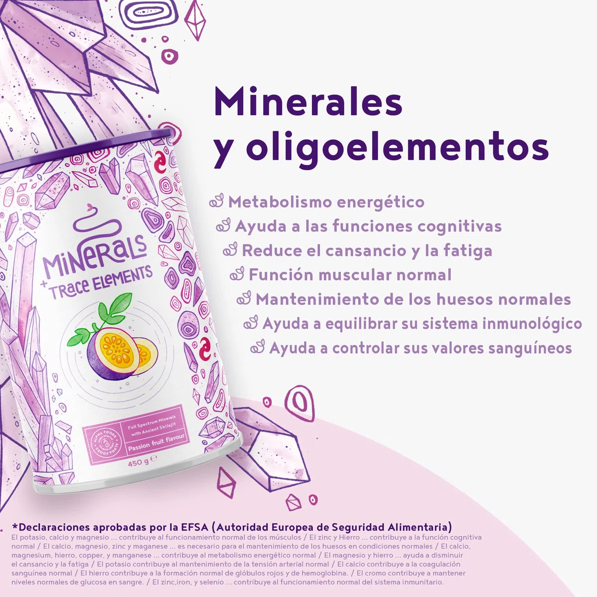 Minerales y Oligoelementos para Mejora de Metabolismo y Energía - Sabor Fruta de la pasión - Complejo Mineral Natural con Esencia de Shilajit, Magnesio, Zinc, Potasio, Calcio y otros Minerales - 450gr