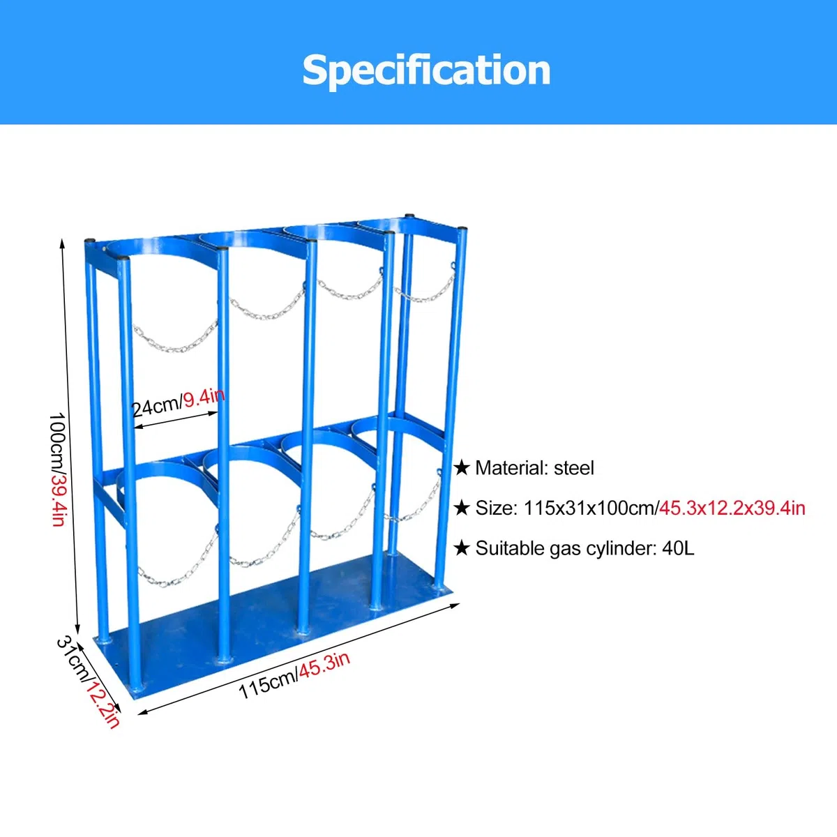 Estante de acero para cilindro de gas, soporte para tanque de oxígeno de montaje en pared o suelo con 2 bisagras, para uso industrial y de laboratorio