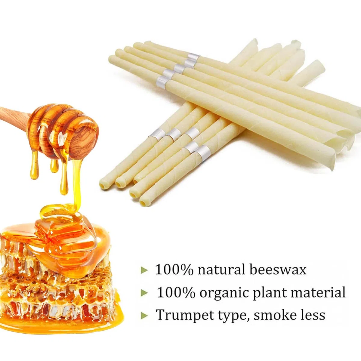 Ohrenkerzen - 50 velas para oídos de cera de abeja natural, kit de limpieza de cerumen con 20 velas, 10 discos protectores y 20 bastoncillos de algodón para adultos
