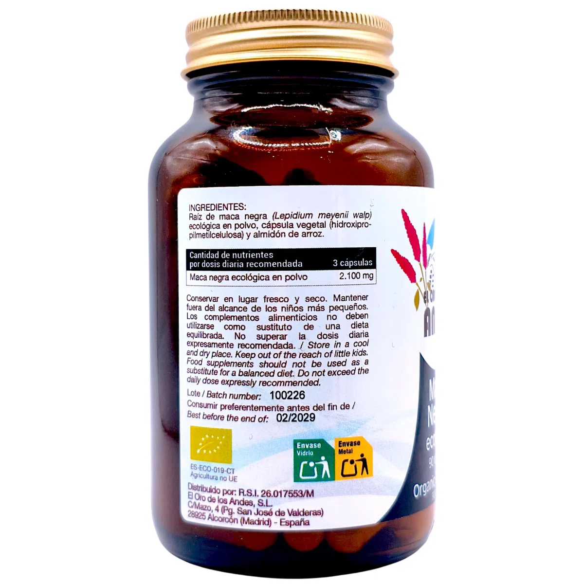 El Oro de los Andes Maca Negra Ecológica 90 Cápsulas - Superalimento Vigorizante para Energía, Rendimiento Físico y Mental - Aumenta la Resistencia y la Libido - Raíz Pura Andina Vegana