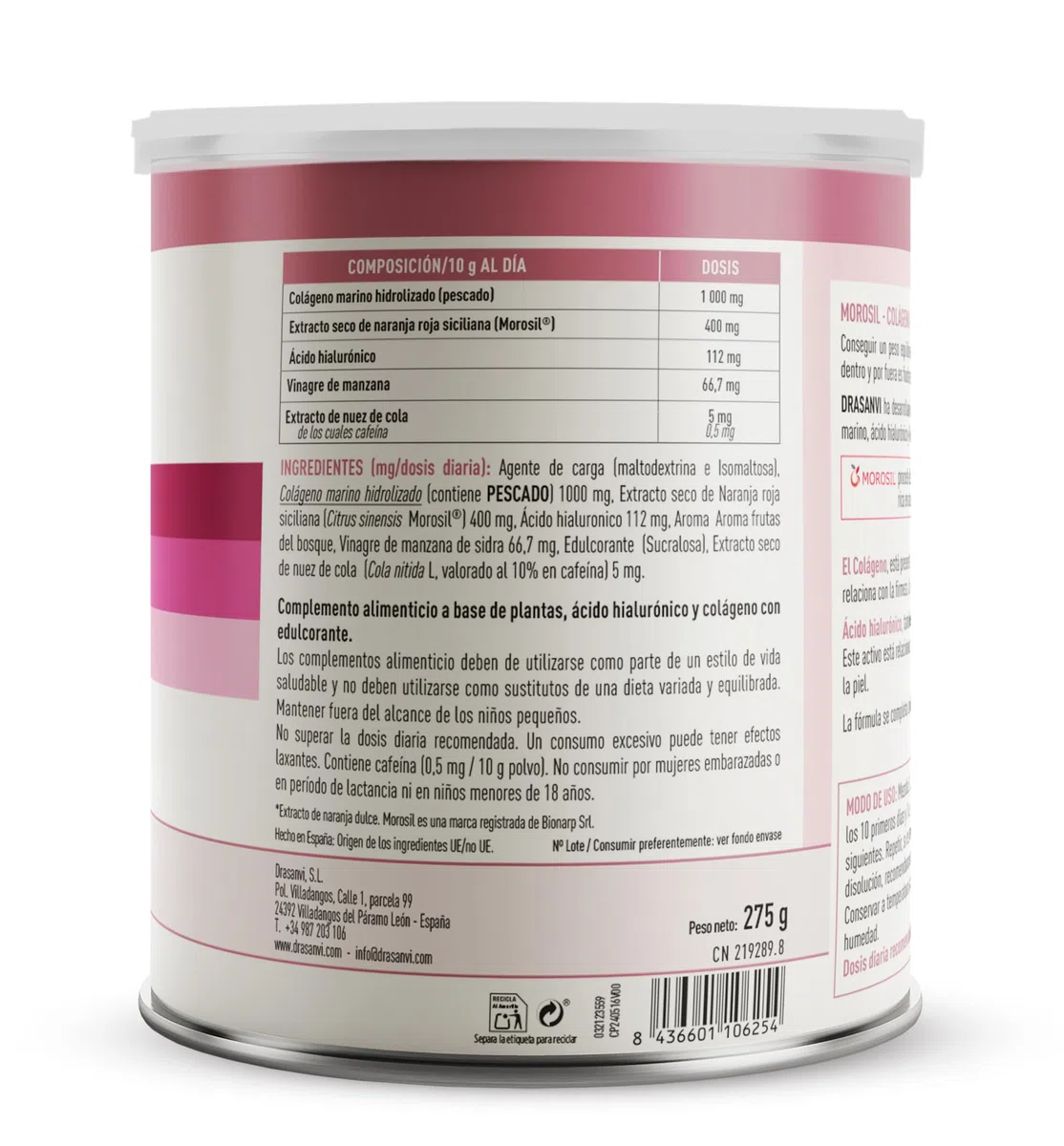SILUET 360 | Perder peso | Colageno Hidrolizado Puro | MOROSIL | Acido Hialuronico | Vinagre de manzana | Quemagrasas potente para adelgazar | Piel Saludable | 30 días | Drasanvi