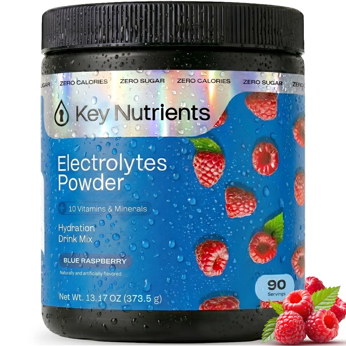 Key Nutrients Polvo de electrolito - Frambuesa azul - 90 porciones - Electrolitos sin azúcar - Keto Electrolitos Deporte: Sin Gluten Sin Azúcar - Adición: Magnesio, Potasio - Electrolitos en Polvo