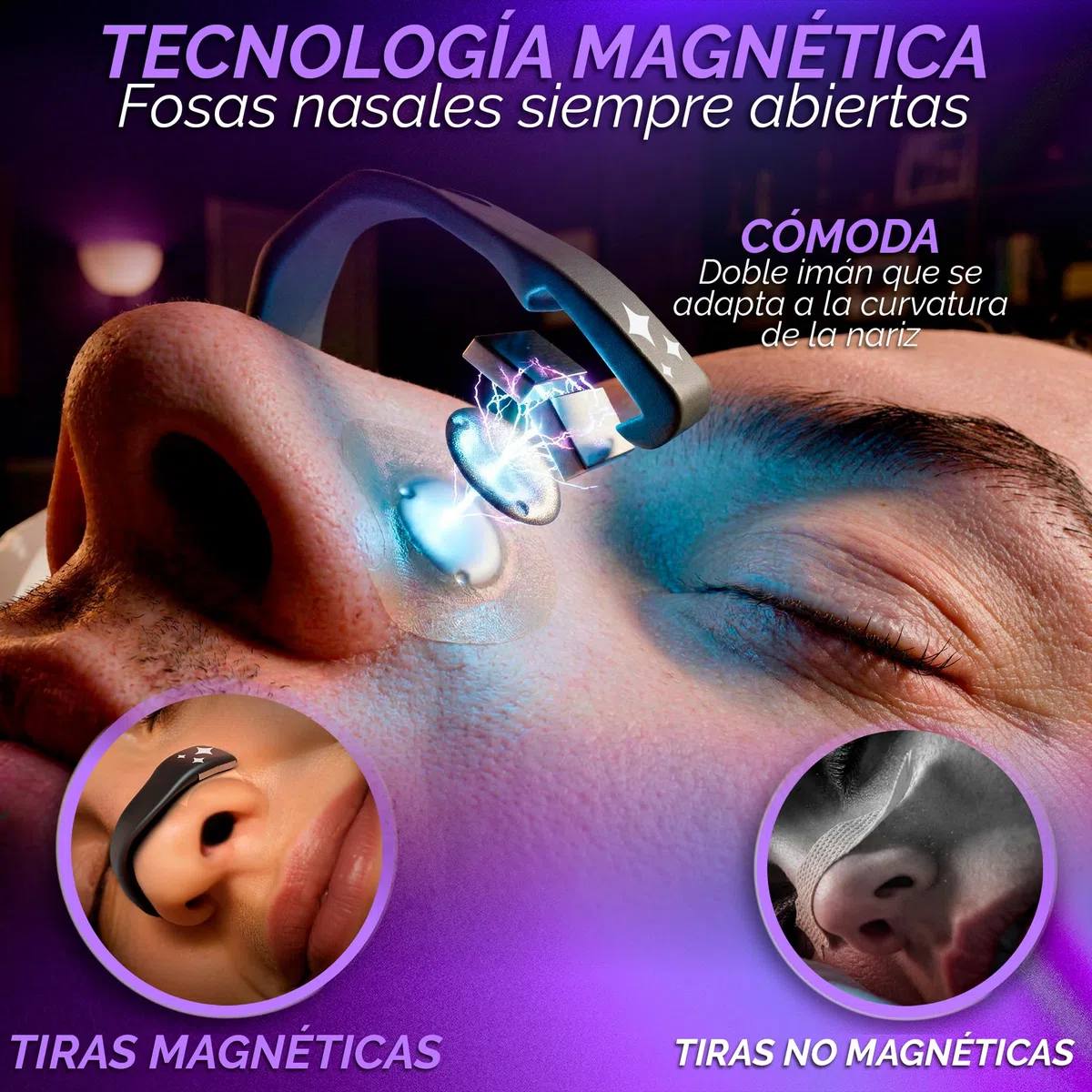 DreamTape Advanced Tiras Nasales Magnéticas para Dormir – Dilatador Nasal Magnético Reutilizable con 120 Pegatinas Adhesivas – Magnetic Nose Strip para Respiración Nasal, Deporte y Descanso