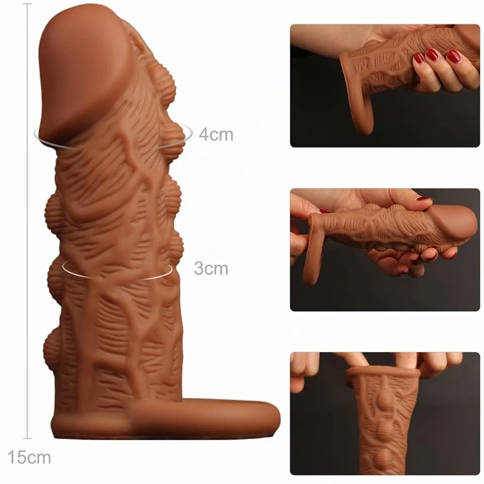 SXOVO Funda para pene con anillo para testículos, funda extensora de pene, juguete sexual para hombres para aumentar la erección