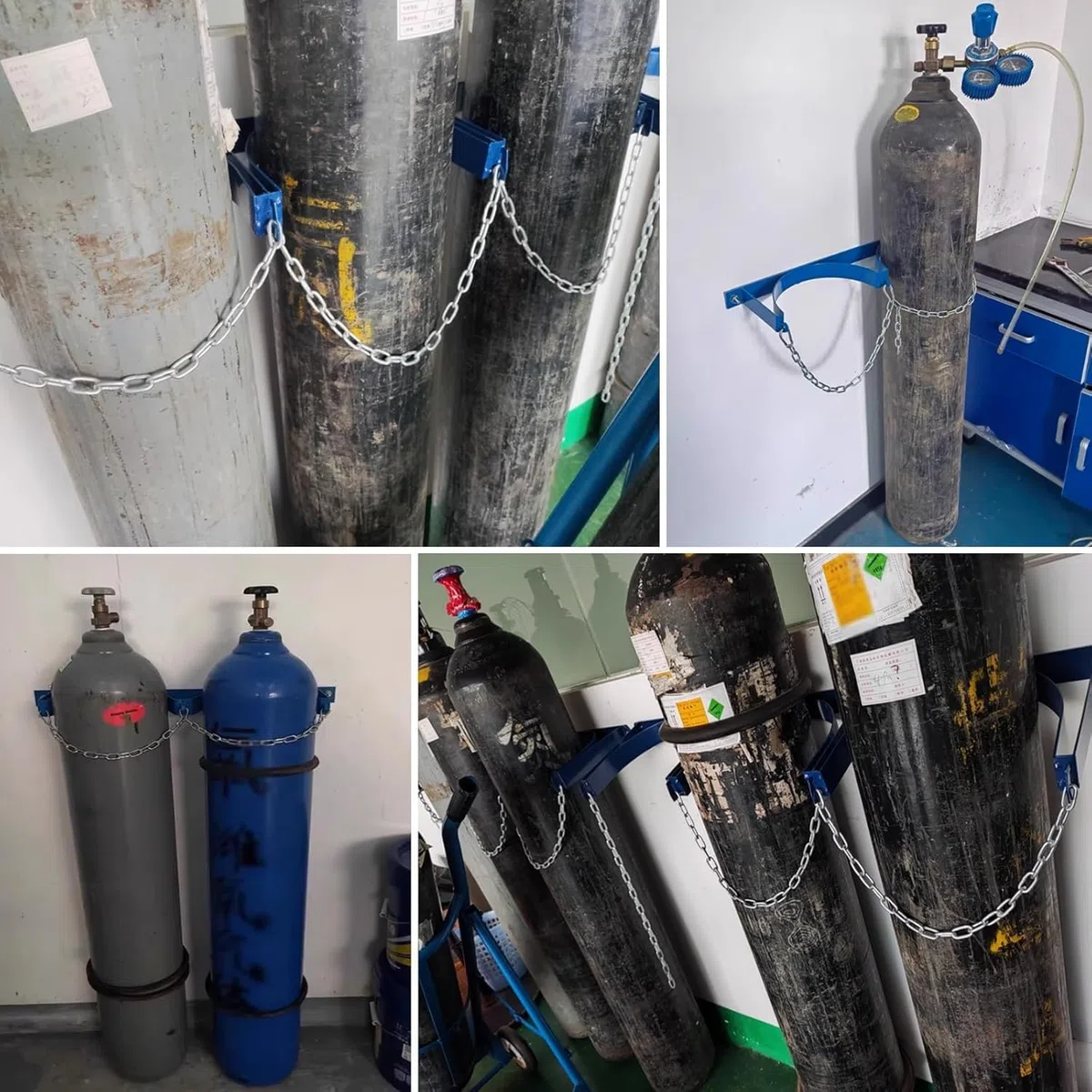 Estante de almacenamiento de acero montado en la pared para una organización segura del cilindro de gas en entornos industriales y de taller