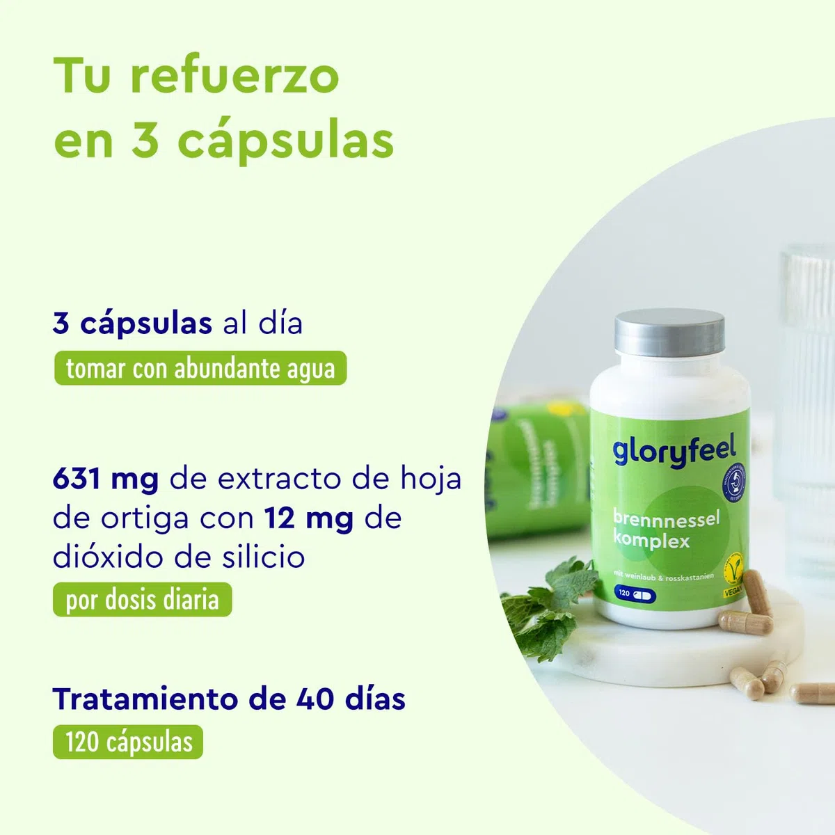 Ortiga Verde Cápsulas 6.310mg* - Con Extracto de Castaño de Indias + Hojas de Vid Roja - Complejo de Hoja ortiga + Vitamina C, Manganeso y Cobre -120 Cápsulas - Probado en Laboratorio