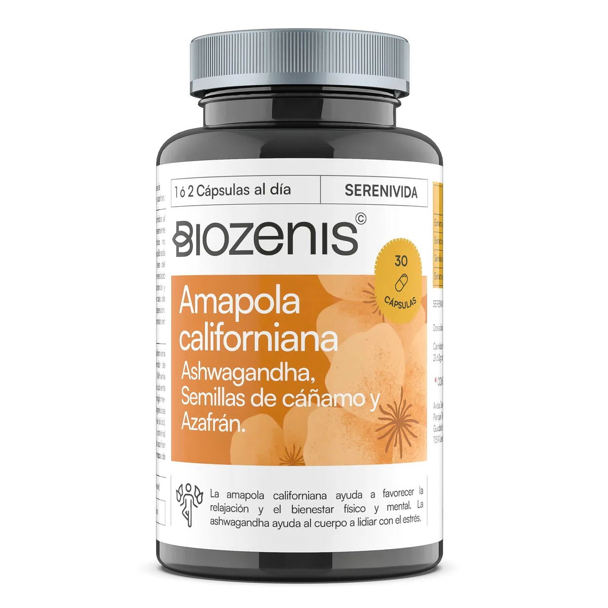 Serenivida – Amapola Californiana, Ashwagandha, Azafrán y Semillas de Cáñamo – 30 Cápsulas