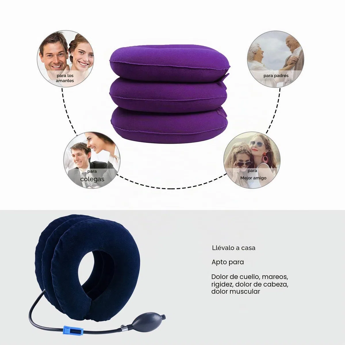 RUNZI Dispositivo de tracción Cervical Inflable para Cuello, fácil de Usar para aliviar el Dolor crónico de Cuello y Hombros, alineación de la Columna Vertebral, Soporte Cervical para el Cuello,Azul