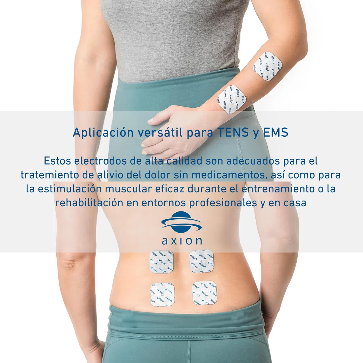 20 electrodos axion de 5x5 cm | Compatibles con Beurer y otros electroestimuladores TENS y EMS | Reutilizables y autoadhesivos con conector botón de 3,5 mm