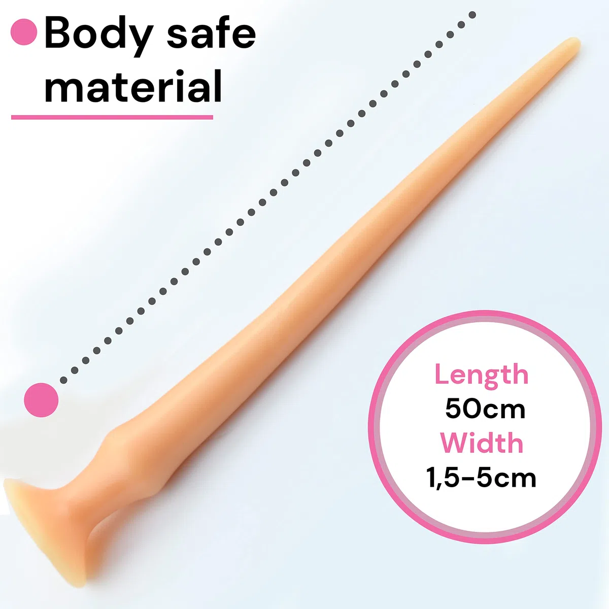 Dildo anal 50 cm color beige con ventosa – Plug anal largo 1,5–5 cm diámetro – Consolador flexible de PVC – Dilatador anales masculino y femenino – Juguetes sexuales adultos Butt plug A90-2