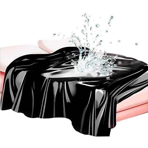 FLUORO Resistente al Agua, Cuerpo húmedo, romántico, Grande, Negro, sábana de PVC, lubricante, Bebida, desbordamiento, Adecuado para la mayoría de Las Camas