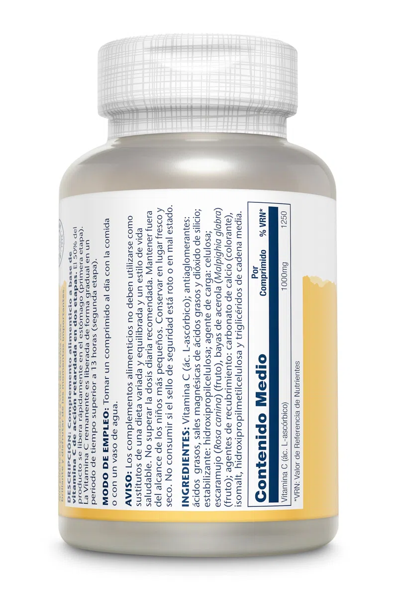 SOLARAY Vitamin C 1000mg | Con Escaramujo Y Acerola | Acción Retardada| Sin Gluten | Apto Para Veganos | Comprimidos, One size, Vanilla, 100 Unidad