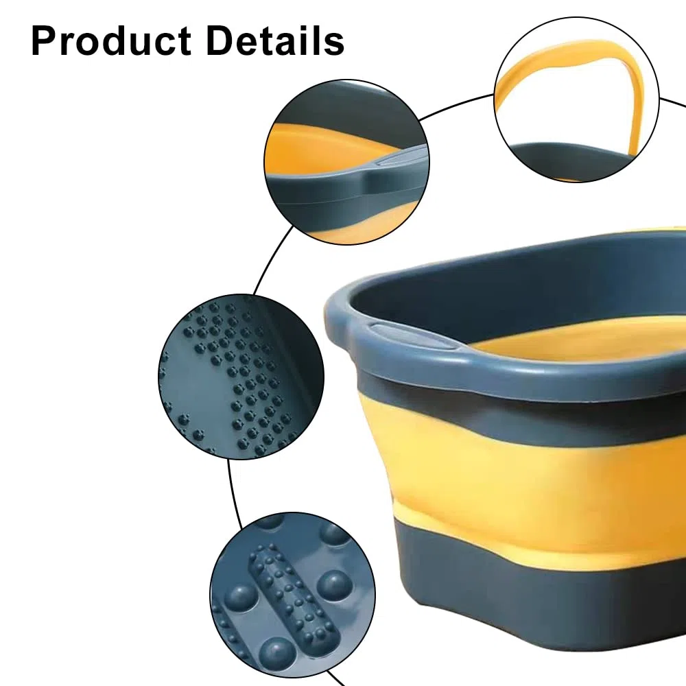 Lavabo para pies con masajeador de pies y mango, Baño para Pies Plegable, Portátil Masajeador de Baño para pies, Bañera para remojar los pies con Rodillos masajeadores - Azul