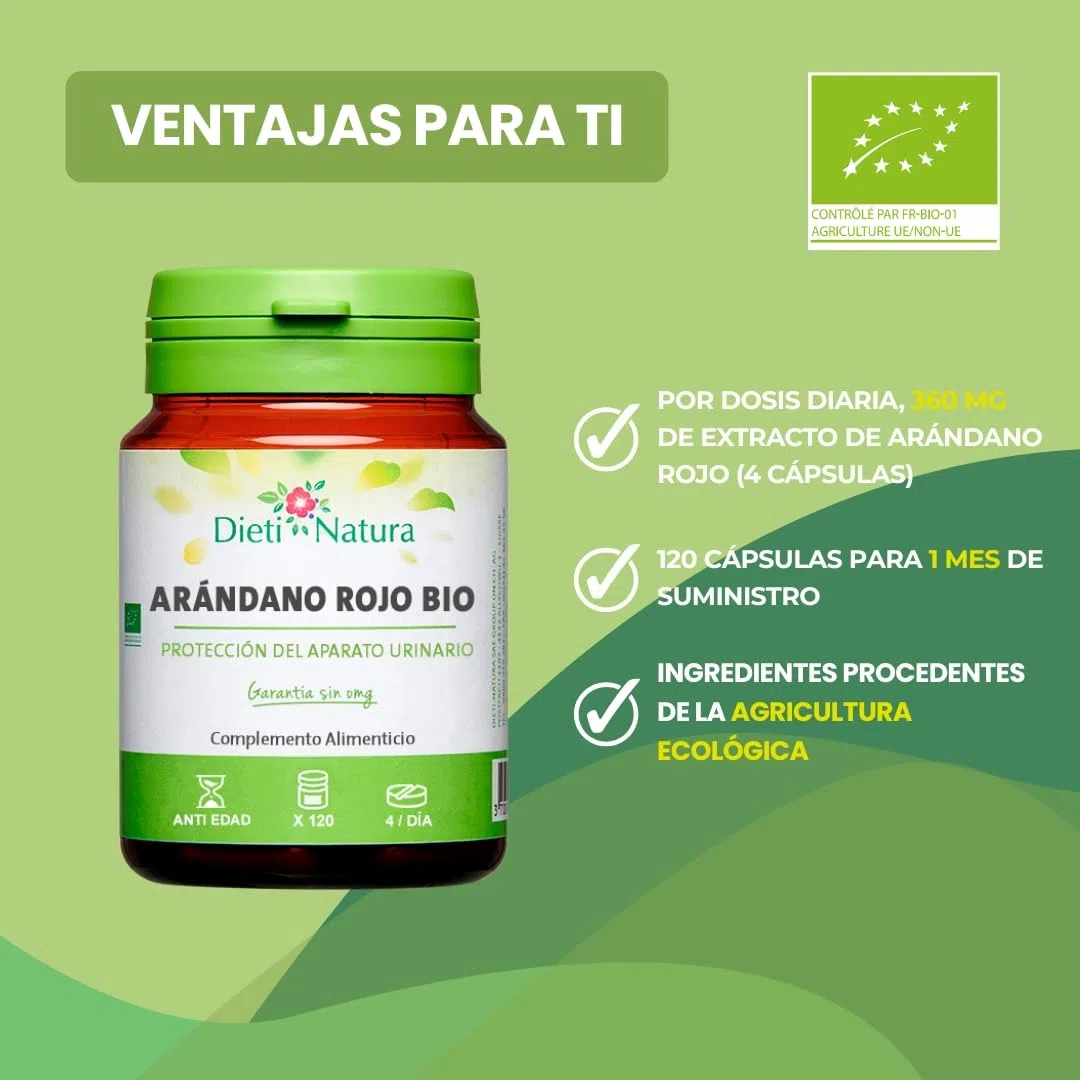 DIETI NATURA Arándano Rojo Bio 120 Cápsulas para Protección del Aparato Urinario - Prevención Natural de Infecciones - Complemento Ecológico con Antioxidantes - Estimula Función Renal - 100% Orgánico