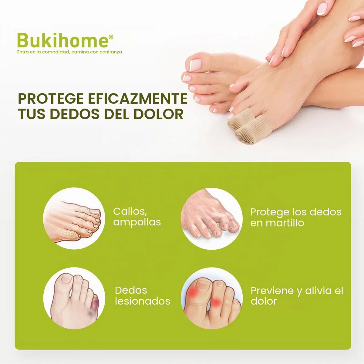 Bukihome 8 protectores de dedos de los pies, evita el alivio del dolor para callos, ampollas y uñas encarnadas (2 unidades de tamaño grande + 6 unidades de tamaño mediano) [Actualización]