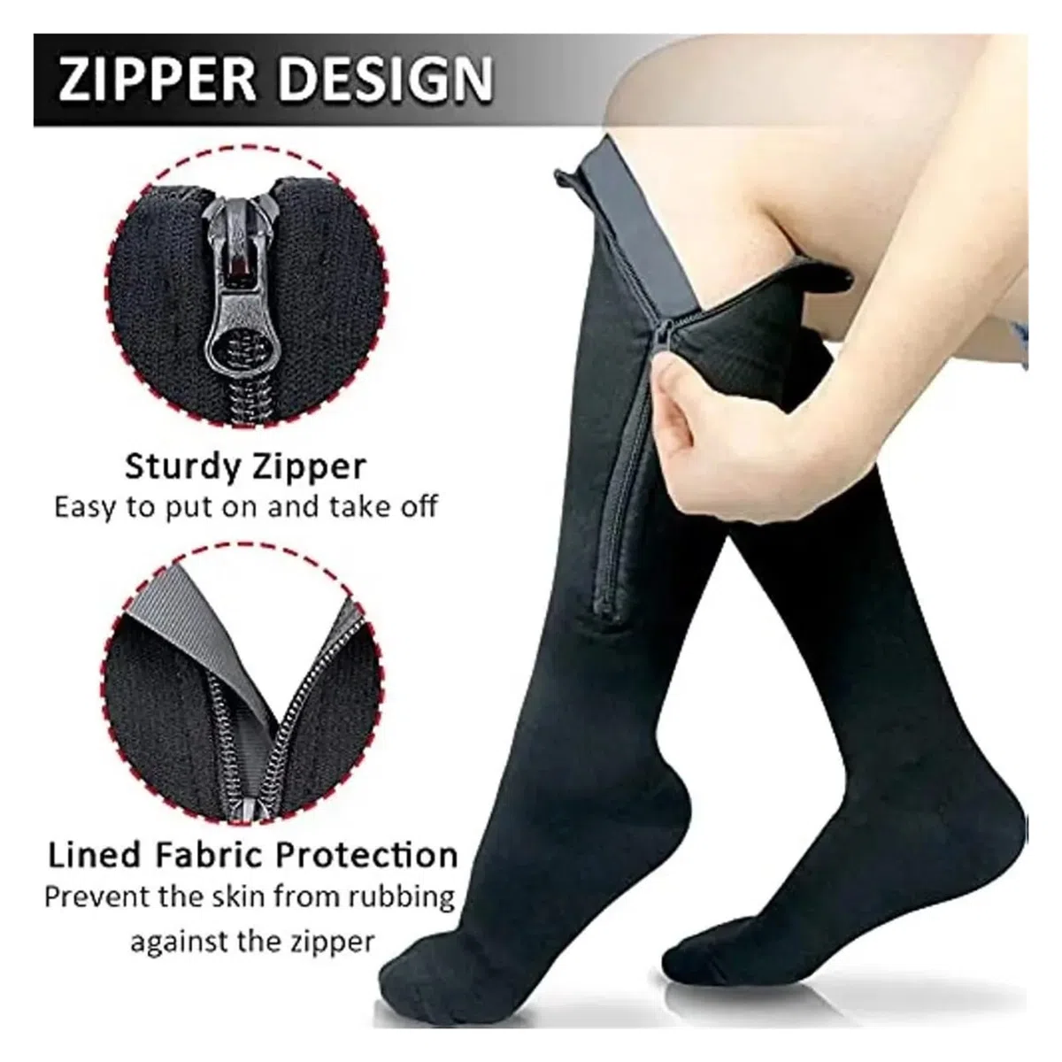 medias de compresion 1 par de calcetines compresión con cremallera for mujer y hombre, nailon elástico, punta cerrada medias presión