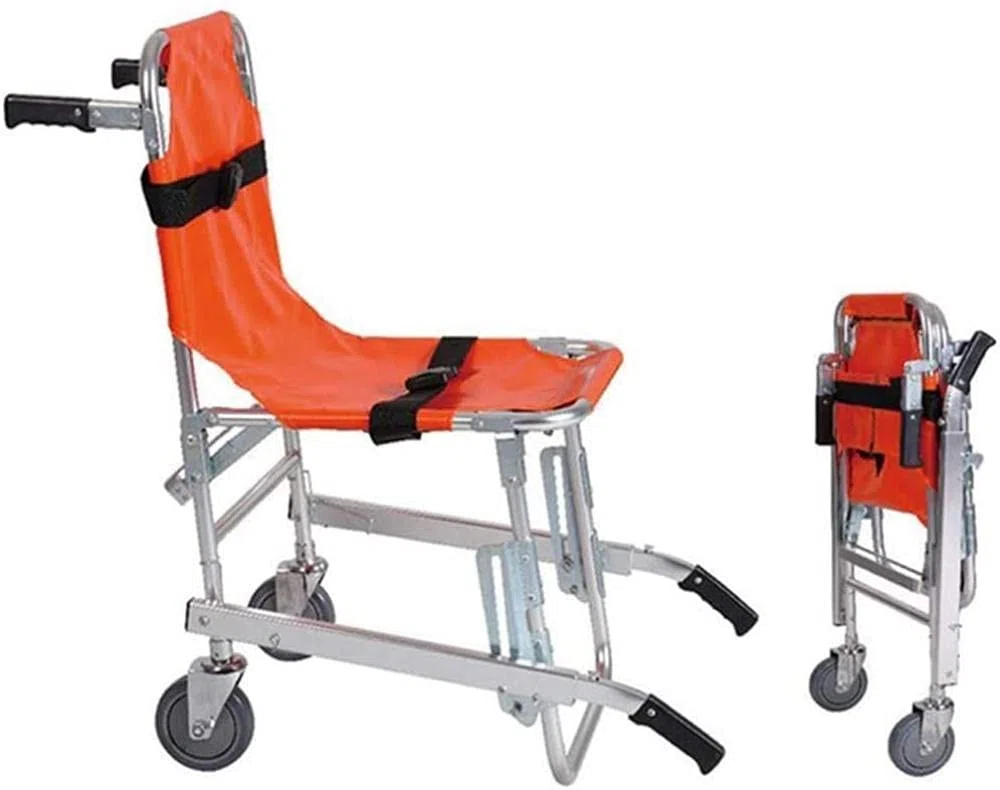 Silla de escalera de aleación de aluminio, silla de evacuación médica plegable ligera con hebillas de liberación rápida para situaciones de emergencia