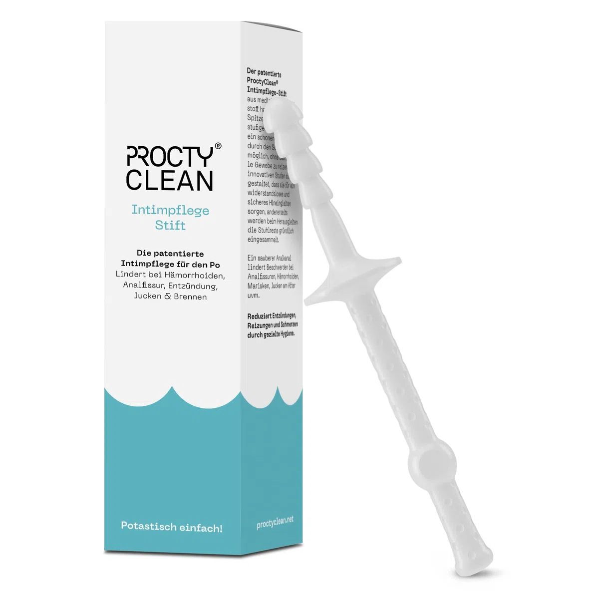 Bastoncillo de higiene íntima ProctyClean ¡Patentado! Higiene anal suave y cuidado íntimo para mujeres y hombres. Ayuda con hemorroides, fisura anal, picor y ardor en el ano. Mujeres, hombres.