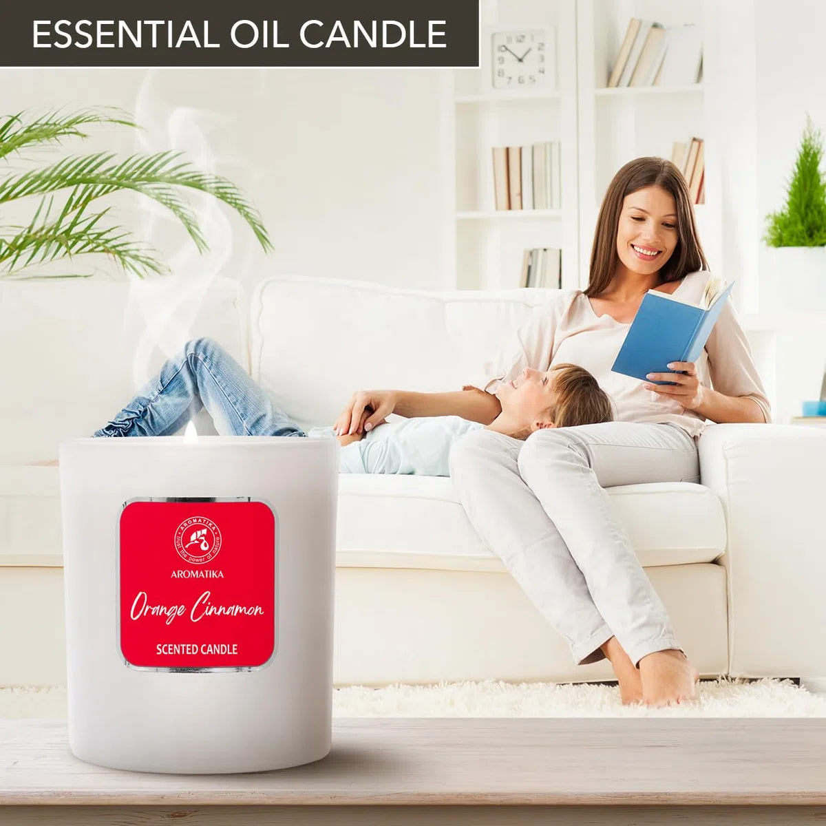 Vela Perfumada de Naranja y Canela 200g - Vela de Cera con Natural Aceite Esencial de Naranja y Canela - Aroma Navideño - Aromaterapia - SPA - Idea para Cumpleaños - Navidad