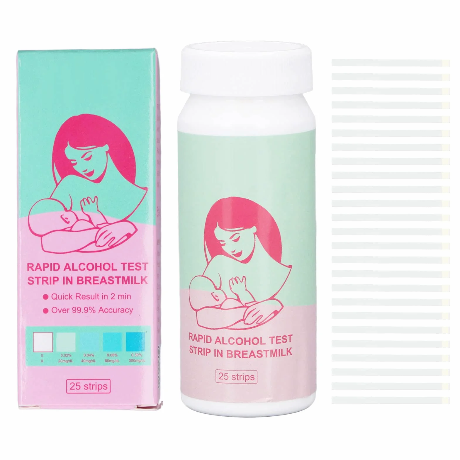 Fdit Tiras Reactivas de Alcohol para Leche Materna, Kit de Detección de 25 Piezas con Tabla de Colores, Resultado Rápido de 2 Minutos para Madres Lactantes, Uso Seguro con Leche