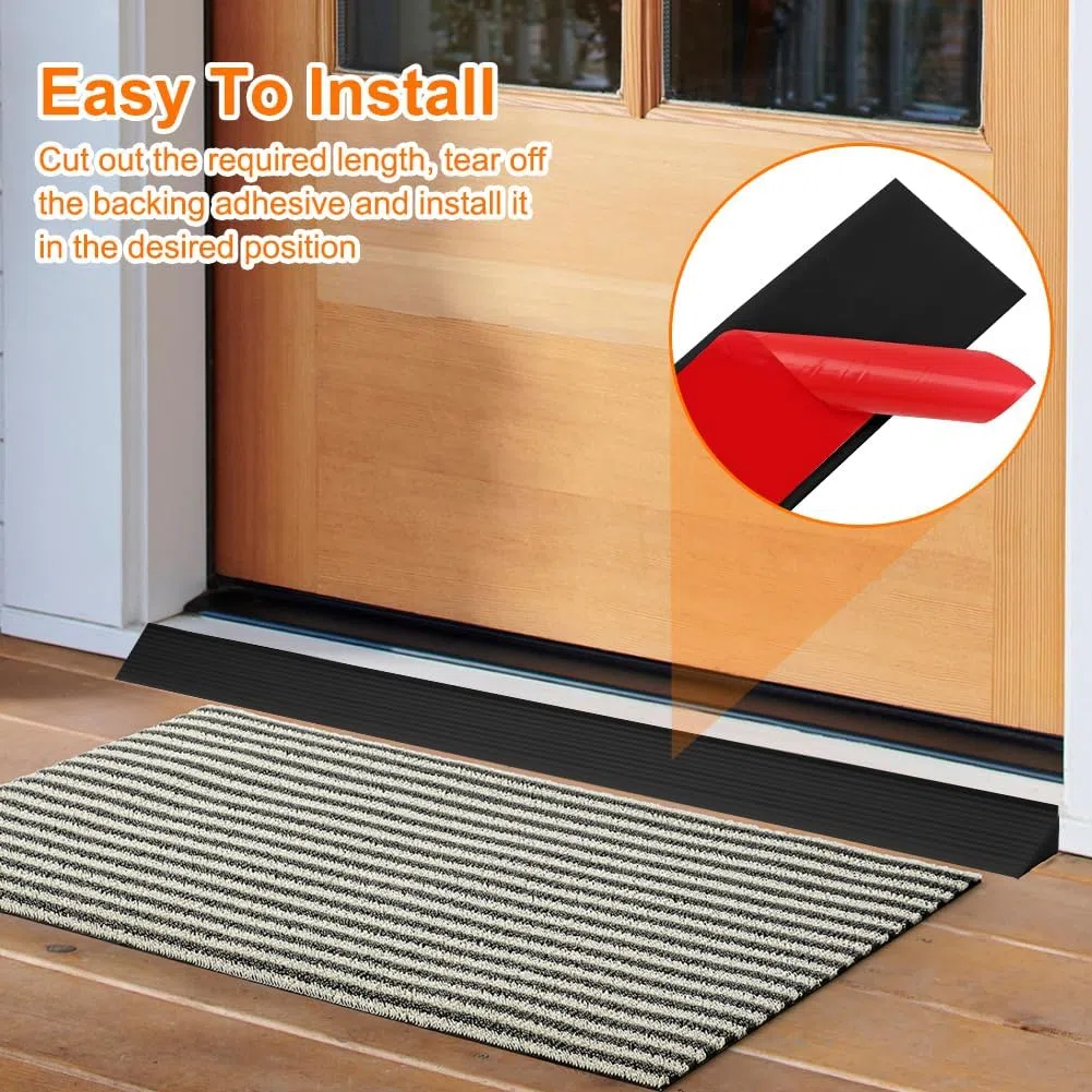 Rampa de Umbral para Puerta 500 kg, Perfil de Transición Autoadhesivo de PVC, 100 cm de Largo, para Silla de Ruedas, Robot Aspirador, Carrito, Uso Interior y Exterior (Negro, 100x5.5x1.6cm)