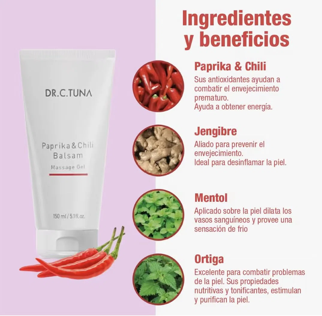 Gel de Masaje Bálsamo de Paprika (Pimentón) & Chili + PDF de uso CORRECTO - Alivio del dolor y reafirmante de la piel