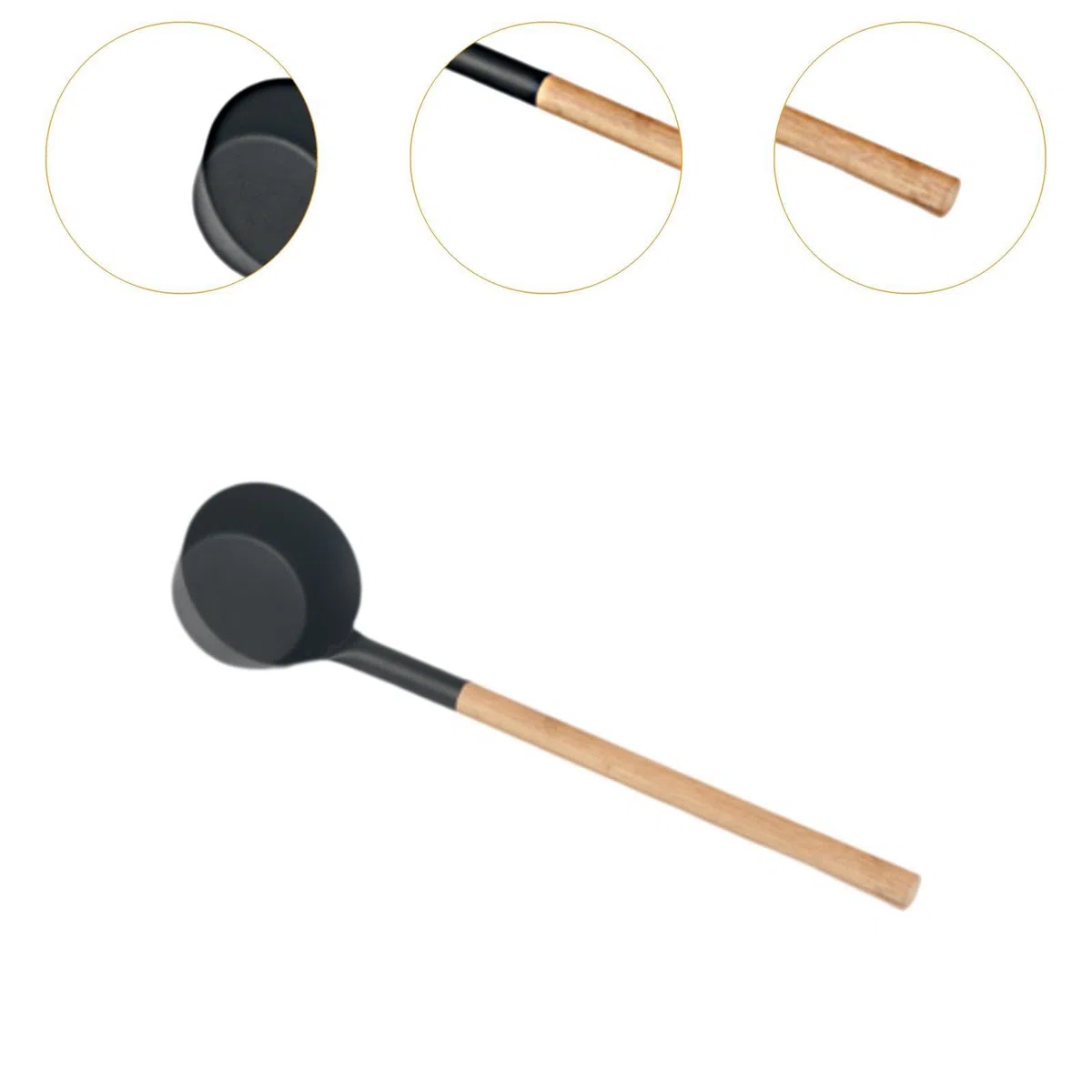 HouseVibe Cucharón de agua para sauna con mango de madera, capacidad de 350 ml, cuchara de aluminio para sala de vapor, cuchara de baño, accesorios de sauna