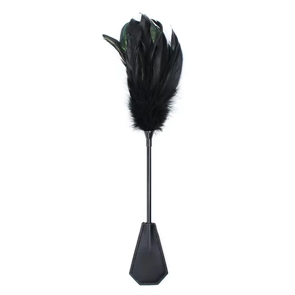 Play:Tease bed geek Feather Tickler Herramienta de burlas erótica ligera 2 en 1 BDSM Nalgadas Adulto Juguete Sexual 33cm Negro