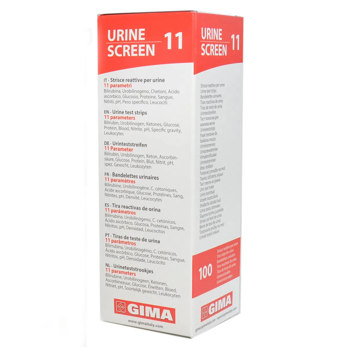 GIMA RAYAS DE ORINA EN BOTELLA - 11 parámetros. Pack de 100 piezas Utilizado por profesionales para pruebas visuales en el control/detección general de afecciones generales de salud.11 parámetros