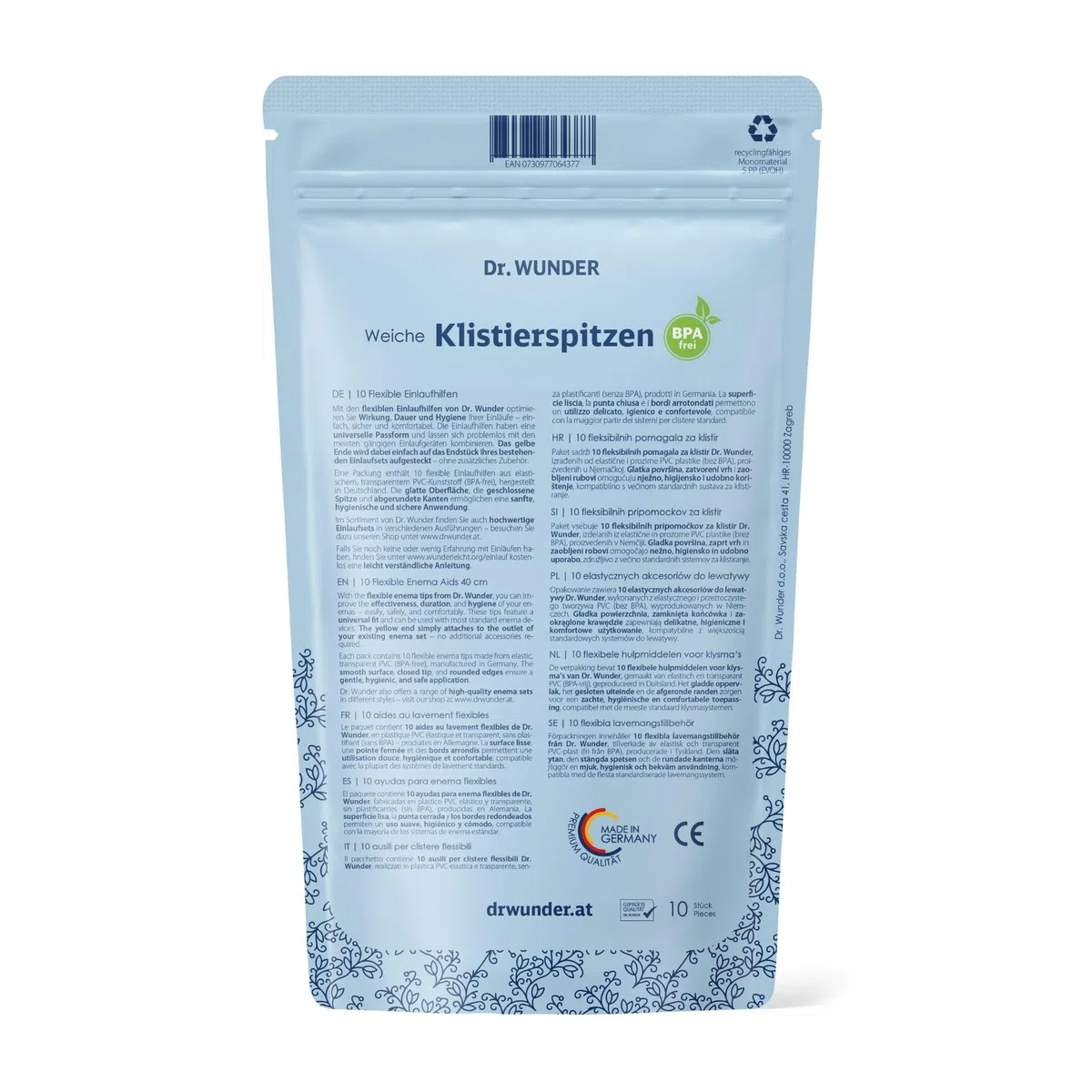 Dr. Wunder 10 puntas suaves para enema | Longitud 11 cm – Material suave, punta redonda y bordes redondeados | Accesorios para enema + irrigador | Tamaño universal