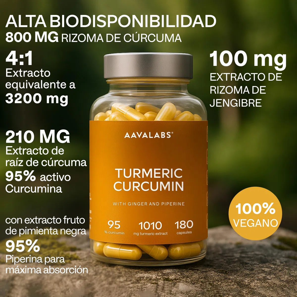 Curcuma con Jengibre y Pimienta Negra - 95% Curcumina - 180 Capsulas - 2 Curcuma con Pimienta Negra y Jengibre en Capsulas al día - 100% Veganas Turmeric