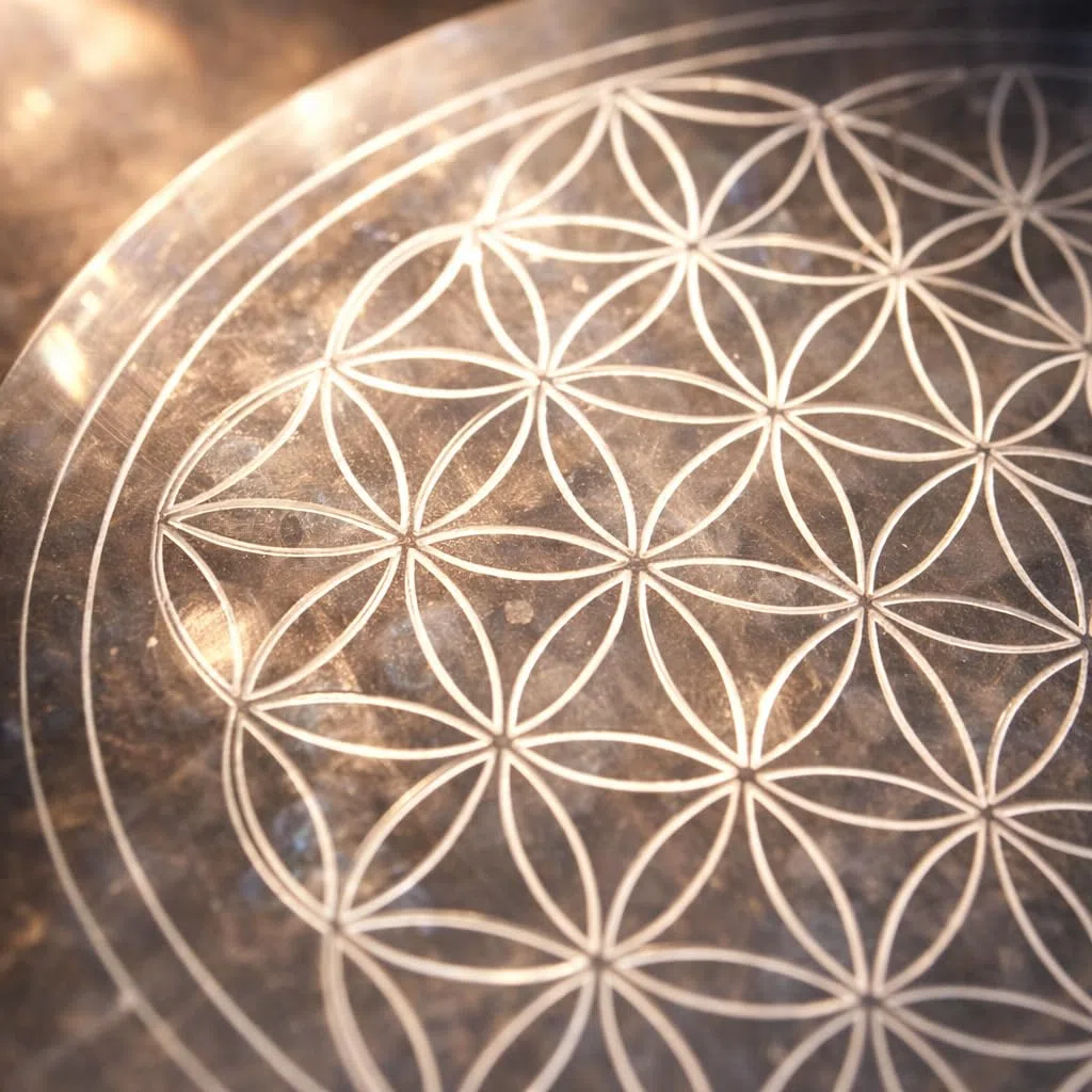 NKlaus Disco de Flor de la Vida en Selenita Placa de Selenita 12 cm Piedra de Recarga Grabada Flor de la Vida, Energizante Ideal para Reiki, Meditación y Decoración