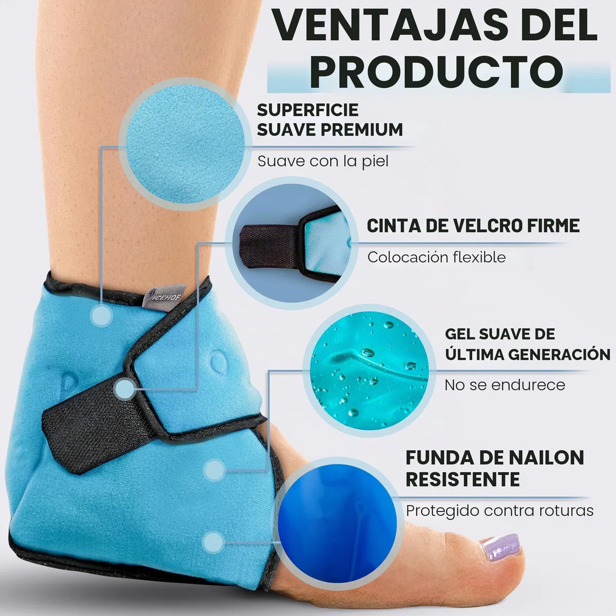 ICEHOF Almohadillas de refrigeración para tobillo - talones vendaje de tobillo con gel refrigerante, terapia de frío tobillo reumatismo quimioterapia dolor de tobillera pie (1 unidad)