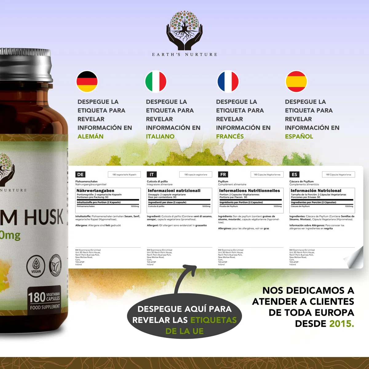 EN Psyllium | 180 Psyllium Husk Capsulas - 1000mg Psilyum Fibra por Porción | Fibra de Plantago Ovata | Psilium Husk Capsulas del Polvo | Sin OGM, Gluten ni Alérgenos | Fabricado en el RU