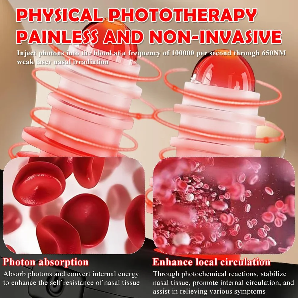Luz sinusal sin nariz, Respirelief Red Light Nasal Therapier, Instrumento de Terapia Nasal Luz Roja, Sinusitis Luz Roja Dispositivo de Terapia Nasal, Promueve la Respiración Natural y Alivio De