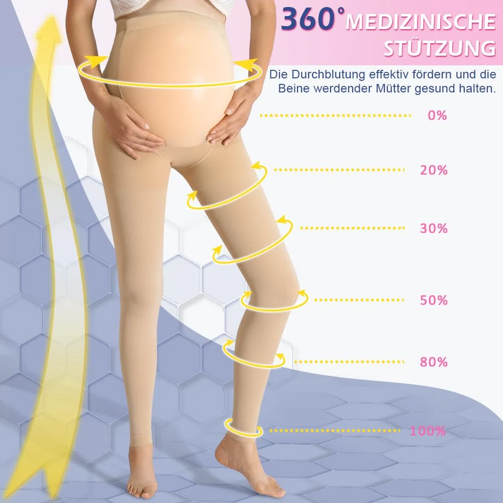 Beister Medias de compresión médicas para embarazadas, 20-30 mmHg, medias de compresión sin pie, pantalones largos de compresión con banda elástica y protección abdominal, clase 2 Maternity
