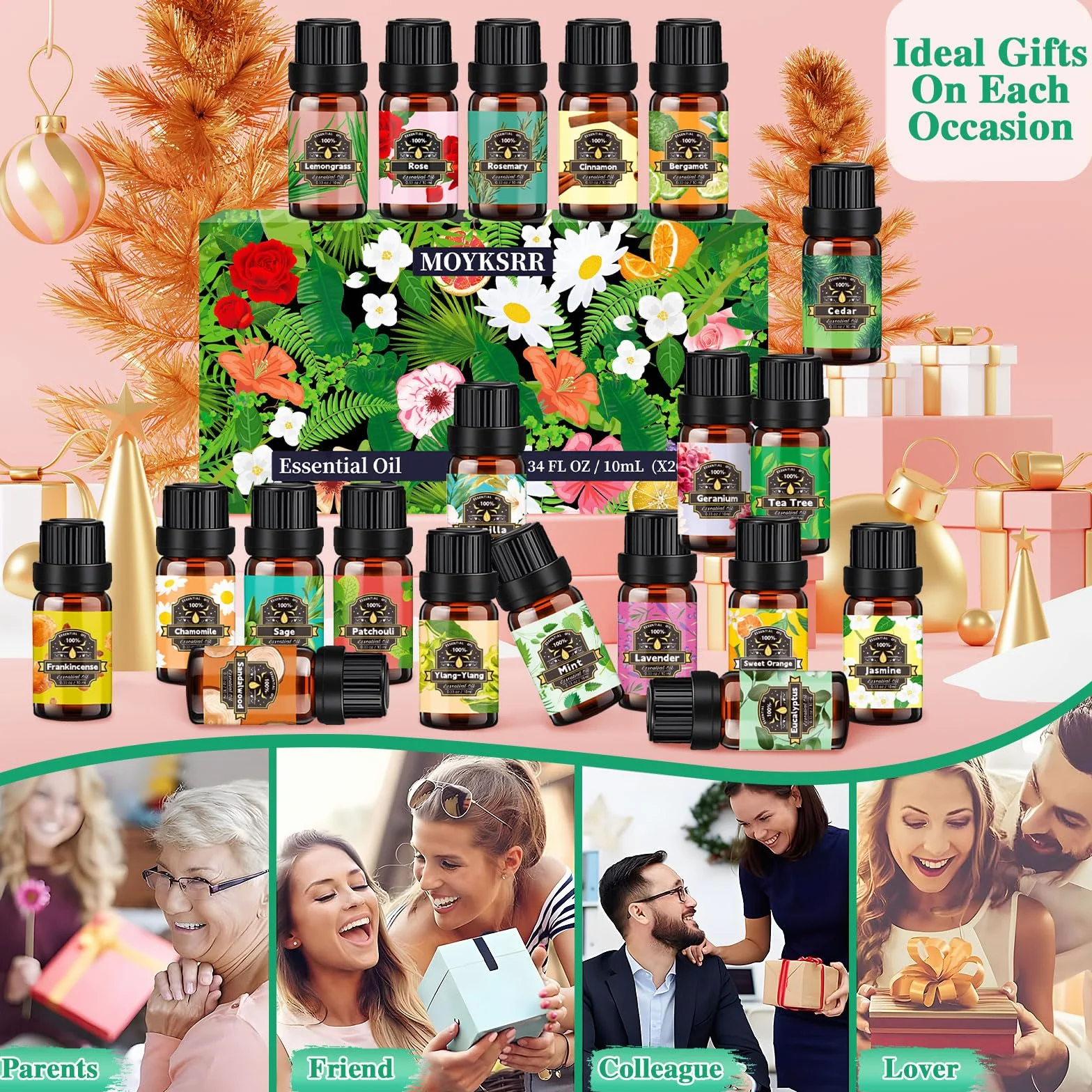 Set de Aceites Esenciales para Humidificador 20 x 10ml, Natural Aromaterapia, Aromaterapia Aceite Aromático para Difusor, SPA, Masajes, Bricolaje Casero - Eucalipto,Naranja Dulce,Vainilla