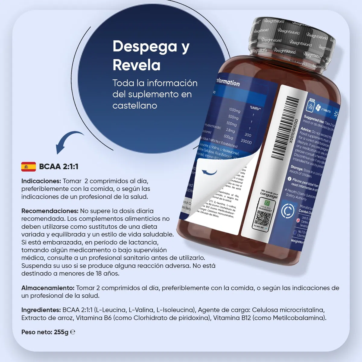 BCAA 2:1:1 Aminoácidos Esenciales 2000mg-180 Comprimidos- Con Vitamina B12, B6 y Aminoácidos Ramificados L- Leucina,L- Isoleucina y L-Valina-Aptos para Veganos,Sin Estearato de Magnesio y para 3 Meses