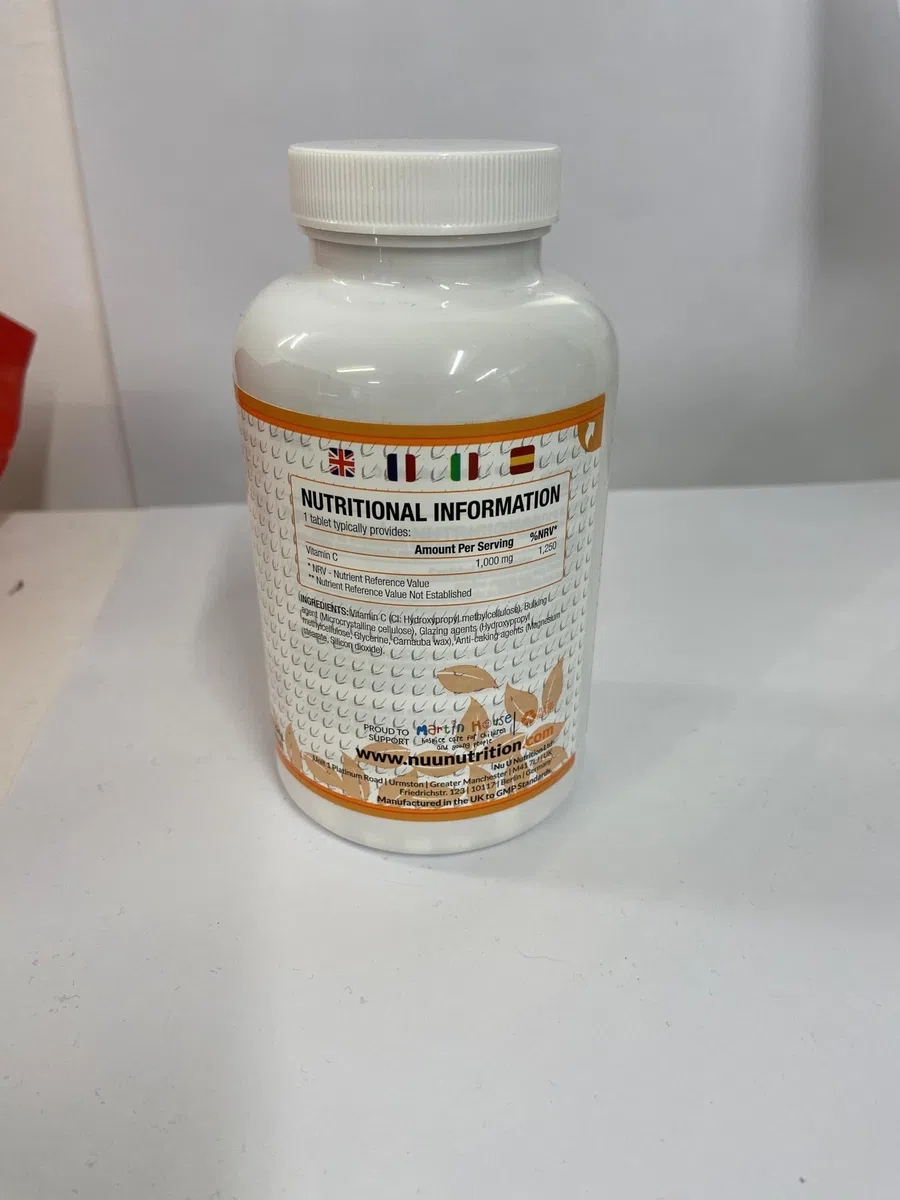 Vitamina C Pura 1000 mg - 180 Comprimidos Veganos - Suministro para 6 Meses - Fabricada en Europa - Nu U Nutrition