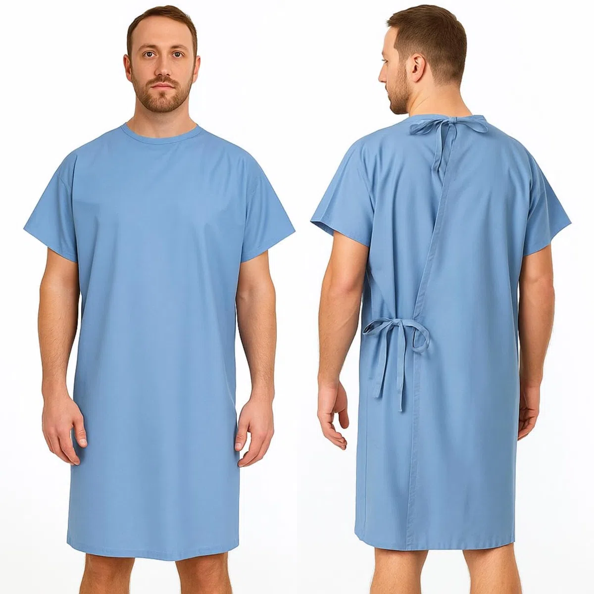 GERCARE Camisón Hospitalario Unisex con Cierre Trasero de Lazos. Camison Hospitalario Mujer y Hombre. Camison Reutilizable. Talla Única. Suave y Transpirable.